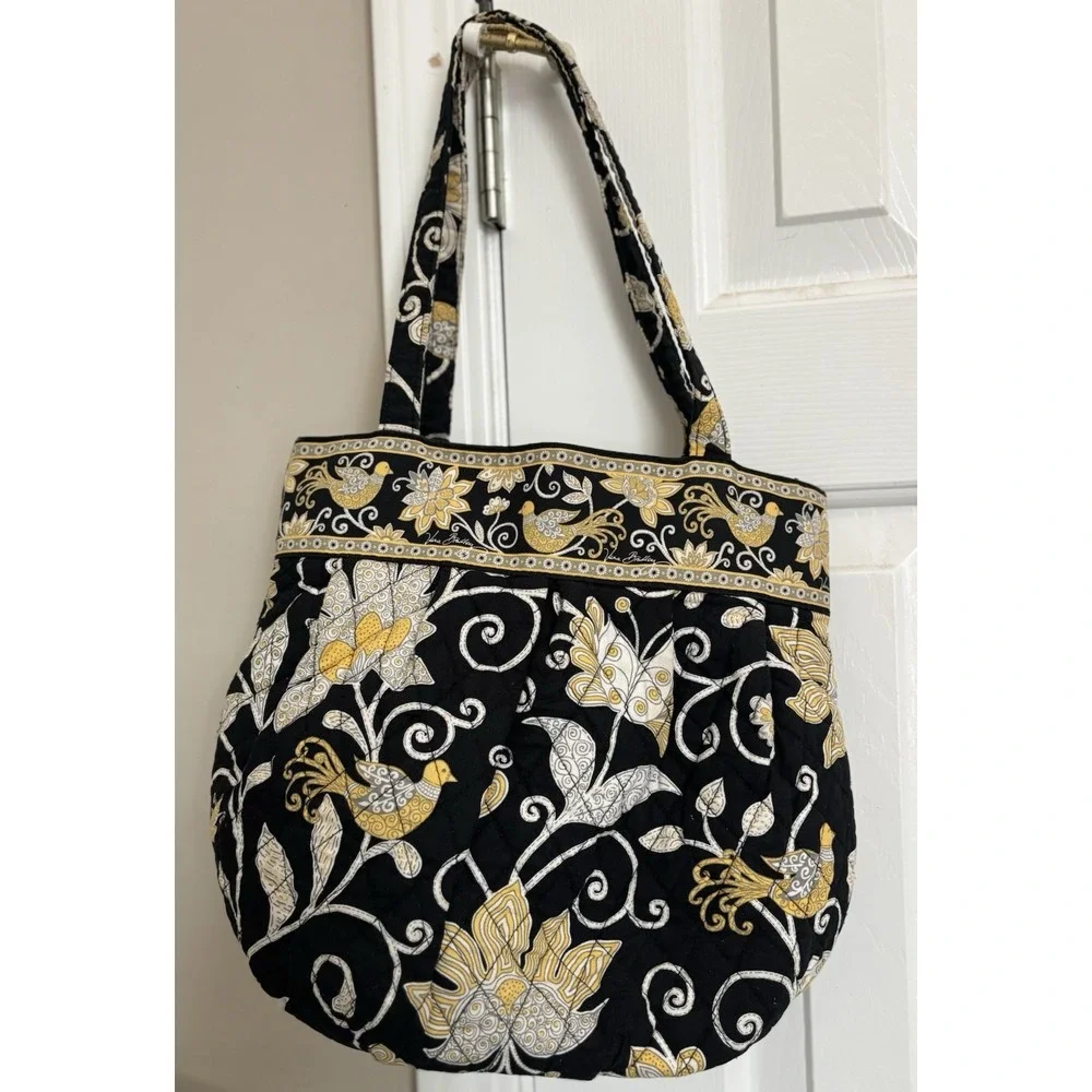 Vtg Vera Bradley Yellow Bird Floral Paisley Retired Pattern Bag Tote Quilted